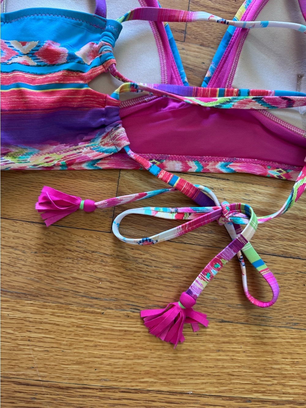 Johnny Was NWT Isabella Tie Back Striped Bikini Top — Blue, Pink, Yellow - Picture 5 of 6